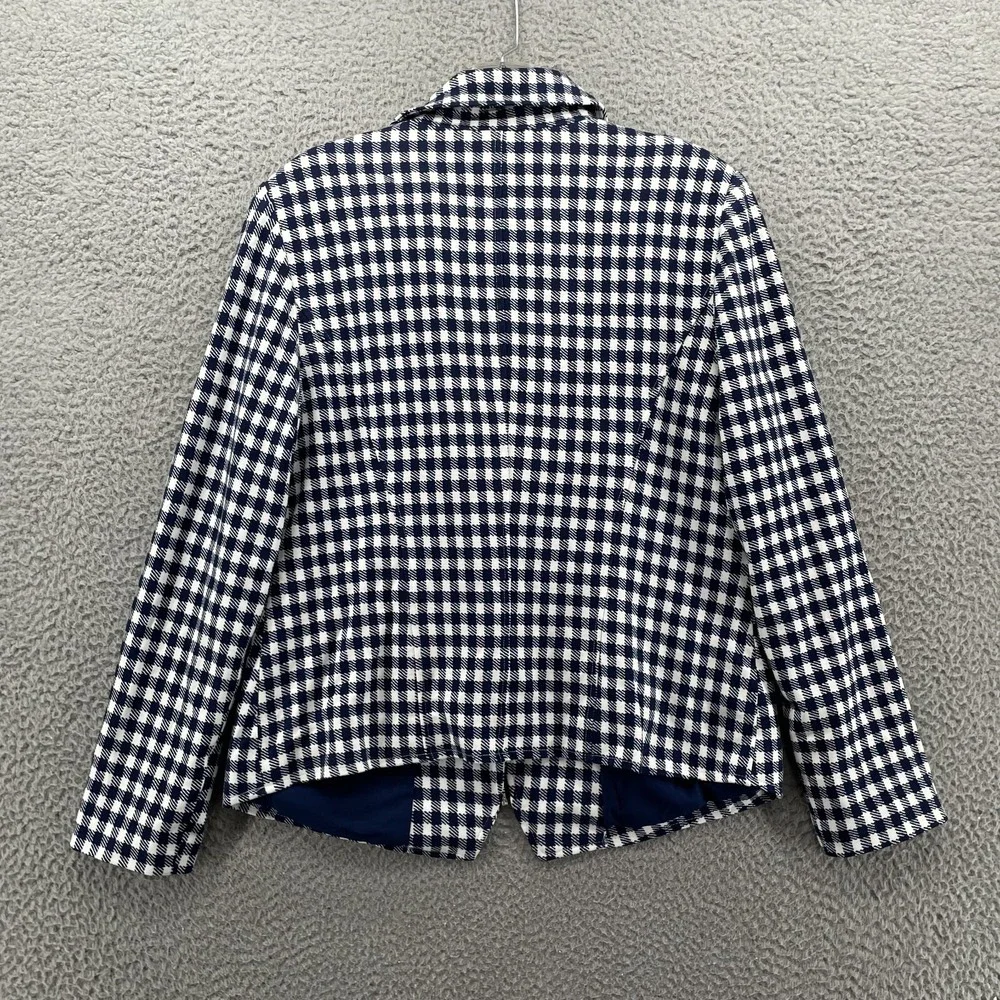 Chicos Moto Jacket Women 1 Navy Gingham Corpcore Sophisticated Travel Preppy 90s